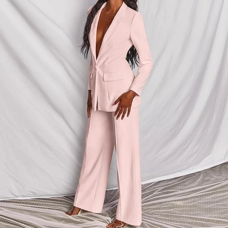 Hot Selling Professional Suit Set Solid Color Healthy Fabric 2024 Spring and Autumn New Women's Fit Suit Two-piece Set