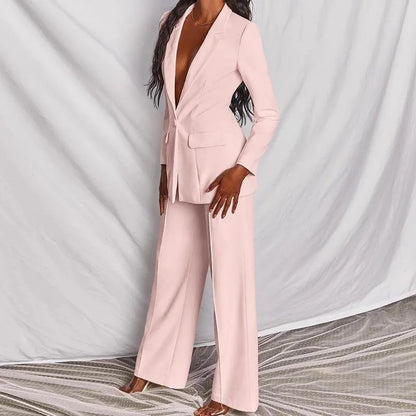 Hot Selling Professional Suit Set Solid Color Healthy Fabric 2024 Spring and Autumn New Women's Fit Suit Two-piece Set