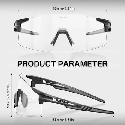 SCVCN Photochromic Cycling Glasses Sunglasses Outdoor Cycling Road Mountain Bike Glasses Men and Women Casual Hiking Windproof