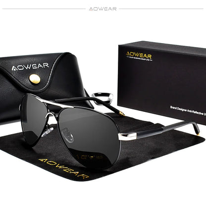 AOWEAR Men's Aviation Sunglasses Men Polarized Mirror Sunglass for Man HD Driving Pilot Sun Glasses