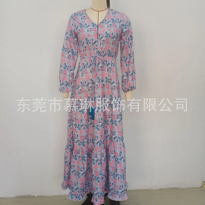 Elegant Women's Flower Long Dresses 2024 Spring New Bohemian Printed  Dress Abıye Kadın Abiye  Платье Robe Ete Femme Vestidos