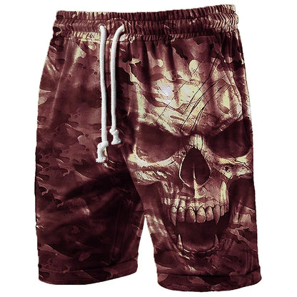 Men's Skull Graphic Beach Shorts – 3D Printed Swim Trunks