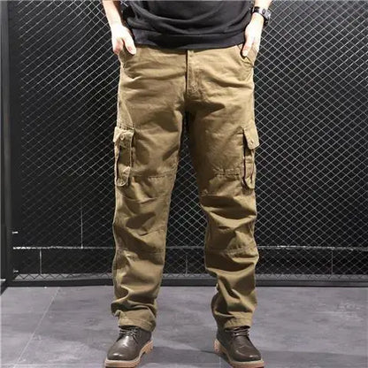 Men's Cotton Cargo Pants – Loose Fit, Multi-Pocket, Camo & Black, Waist 31-36