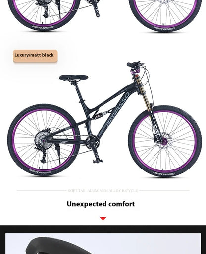 Men's Aluminum Alloy Mountain Bike – 27.5"/26" Soft Tail Full Suspension Adult MTB