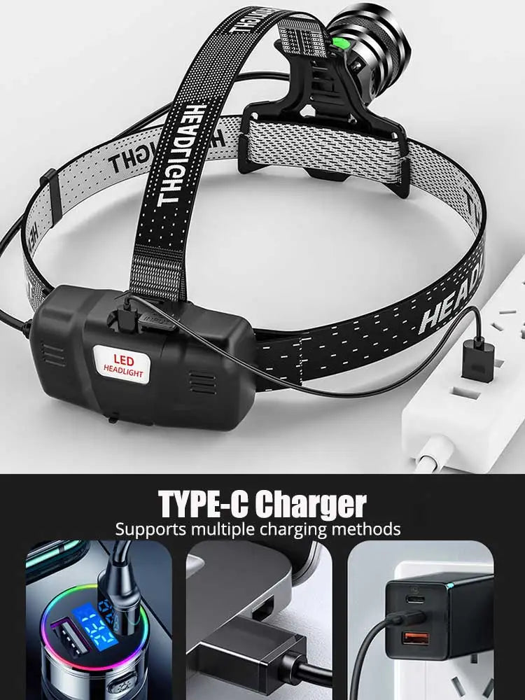 300000000LM Upgrade 4*White laser Headlamp Fishing Headlight 18650 Battery Flashlight USB Rechargeable Head Lights Torch Lantern