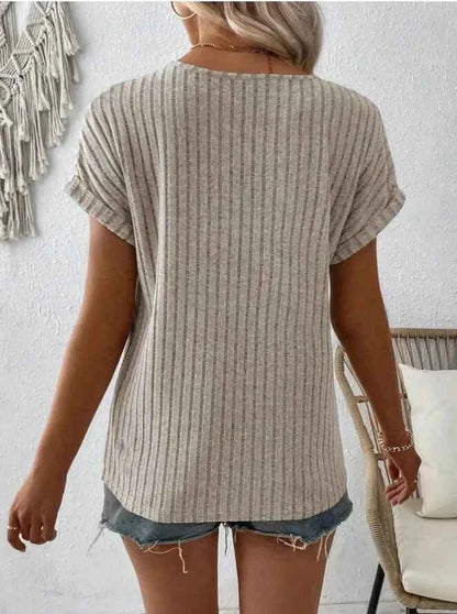 Women's Zipper Stripe Short Sleeve  T-Shirt 2025 Fashion Casual Top for Ladies