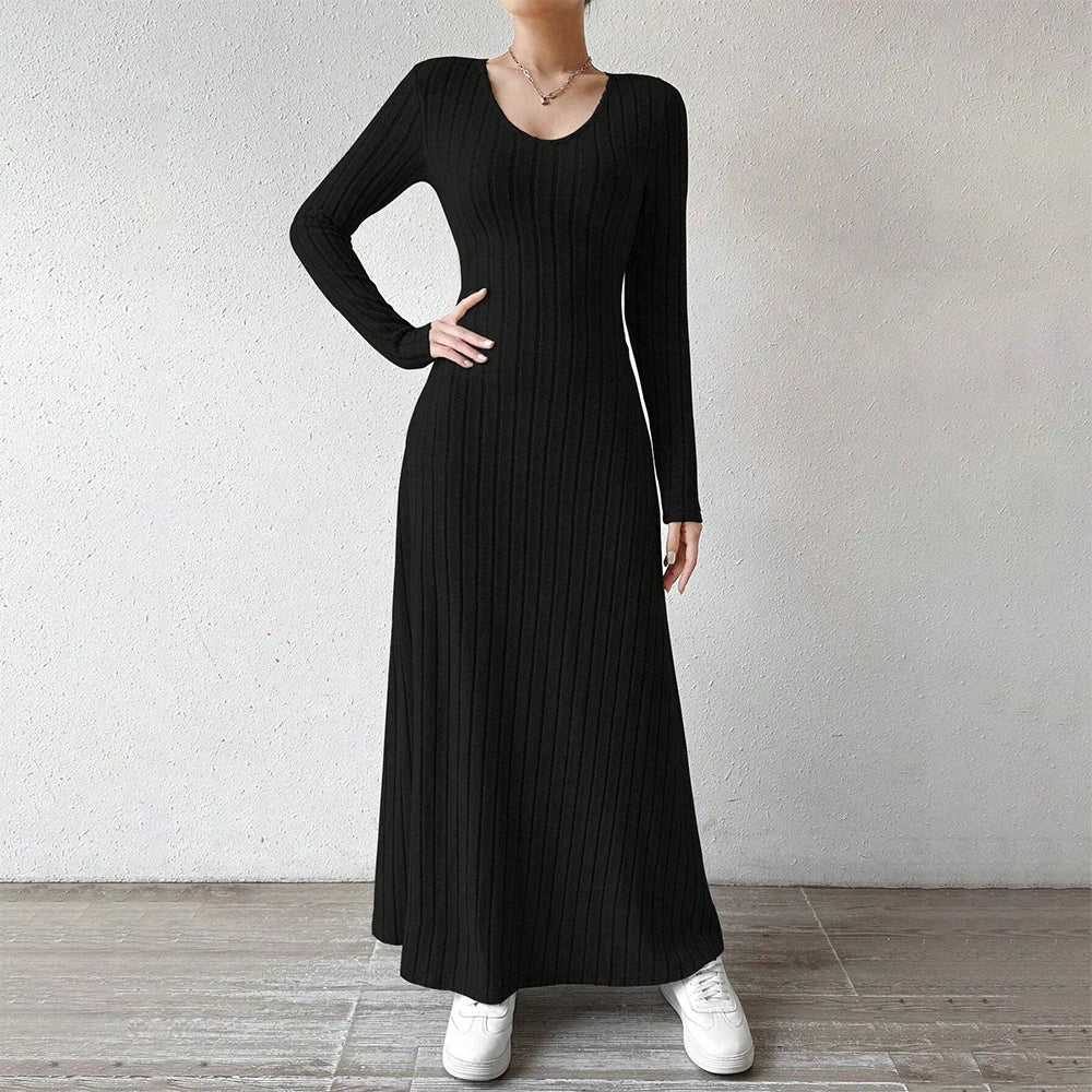 Mia Muse Women's Dresses All Season Office Lady Ventilate Solid Color Waist In Design  Long Sleeve MIDI Lettuce Trim  Suitable f