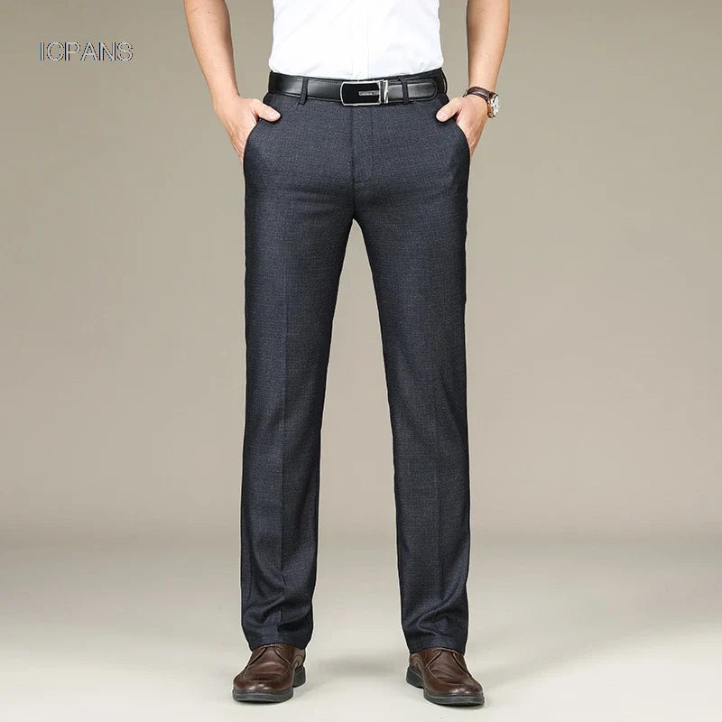 Spring Summer Suit Trousers For Men Straight flat linen Black Suit Pants Men Business Formal  Dress Pants Men Big Size 28-44 46