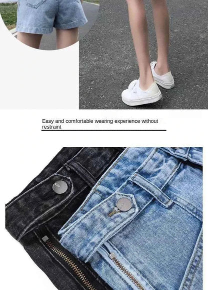 Women's Korean Y2K Black Denim Shorts Summer Thin High Waist A-Line Loose Wide Leg Slimming Hot Pants