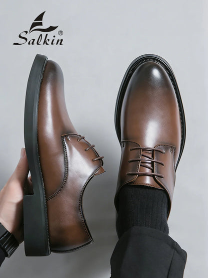 Classic Men Dress Shoes Lace Up Derby Shoes Formal Business Lesther Shoes Anti Slip Wear-resistant Office Daily Casual Shoes