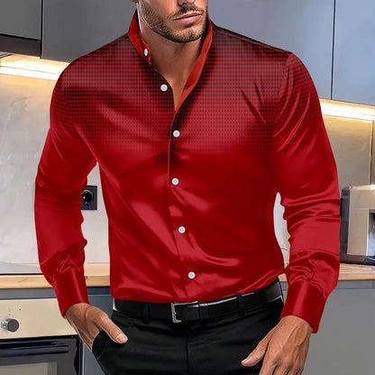 Spring autumn men's fashion evening dress four round polka dot printed long-sleeved shirt stand collar gradient top