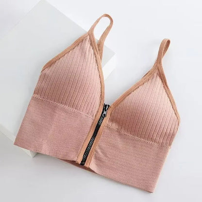 Sexy Zipper Female V-Neck Wireless Bra New Seamless Soft Crop Top Beautiful Back Outside Wear Bralette Lingerie