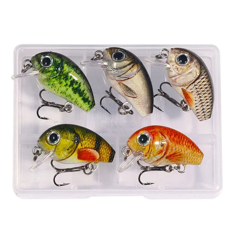 5Pcs 3cm Bass Fishing Lures Kit Topwater Crankbaits, Wobblers Swimbaits 1.5g/2g for Freshwater/Saltwater Light Fishing Tackle