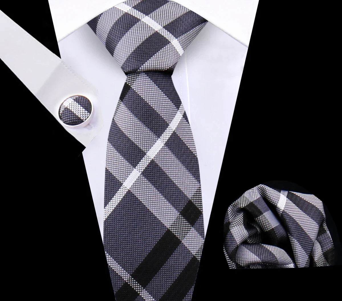 Luxury Plaid Tie For Mens Necktie Handkerchief Pocket Square Cufflinks Set Jacquard Woven Ties Wedding Business Accessories