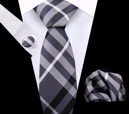 Luxury Plaid Tie For Mens Necktie Handkerchief Pocket Square Cufflinks Set Jacquard Woven Ties Wedding Business Accessories
