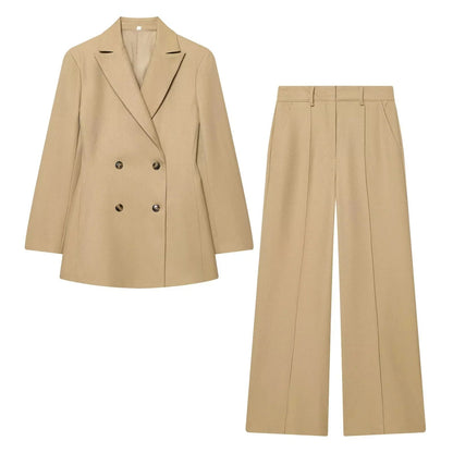 KONDALA Office Lady Chic Women Blazer Suit Double Breasted Long Sleeve Blazer Long Zipper Pants New Fashion 2026 Spring Suit