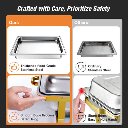 8QT Stainless Steel Chafing Dish Set – Gold, Single/Double/Triple Compartments, 2 or 4 Pack