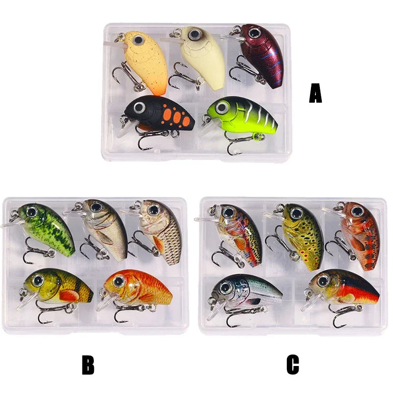 5Pcs 3cm Bass Fishing Lures Kit Topwater Crankbaits, Wobblers Swimbaits 1.5g/2g for Freshwater/Saltwater Light Fishing Tackle