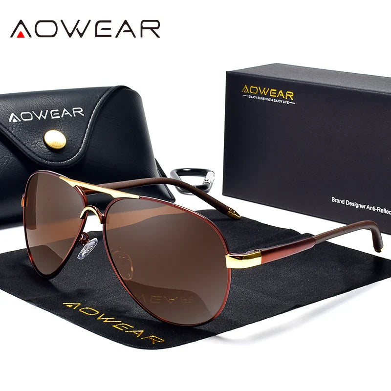AOWEAR Men's Aviation Sunglasses Men Polarized Mirror Sunglass for Man HD Driving Pilot Sun Glasses