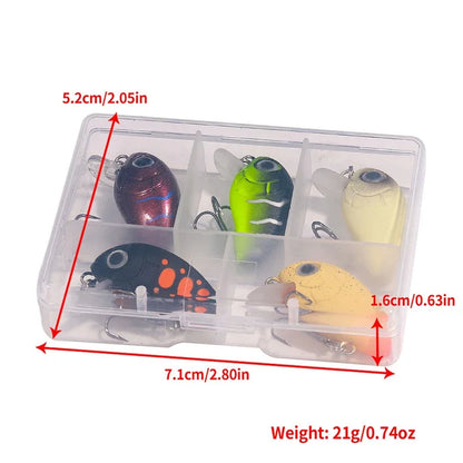5Pcs 3cm Bass Fishing Lures Kit Topwater Crankbaits, Wobblers Swimbaits 1.5g/2g for Freshwater/Saltwater Light Fishing Tackle