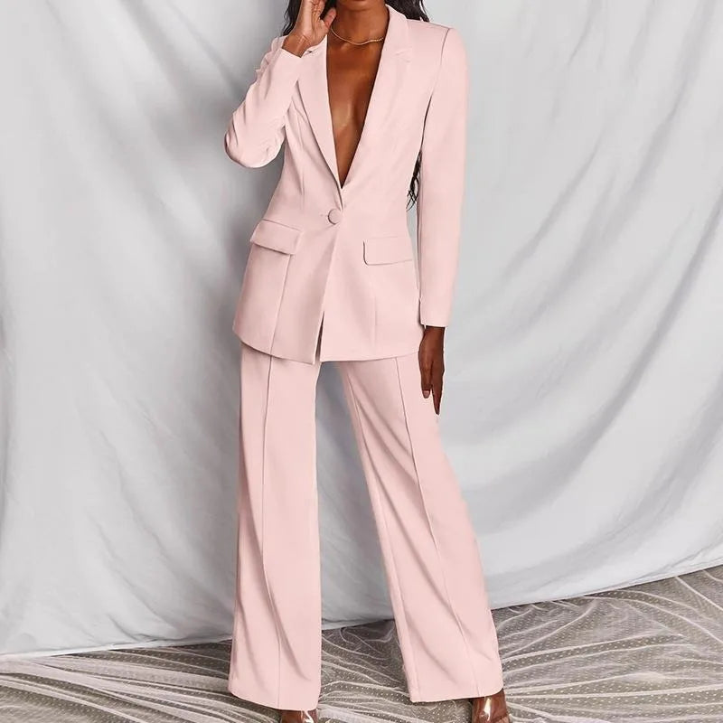 Hot Selling Professional Suit Set Solid Color Healthy Fabric 2024 Spring and Autumn New Women's Fit Suit Two-piece Set