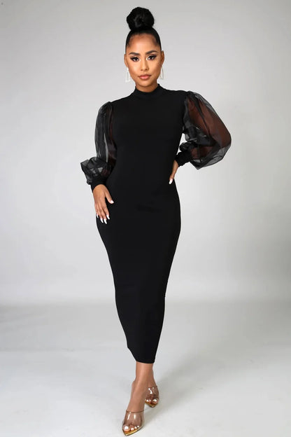 Elegant Spring Summer Dress for Women Long Sleeve Evening Gown Women Clothing Temperament Half High Collar Bodycon Dress Vestido