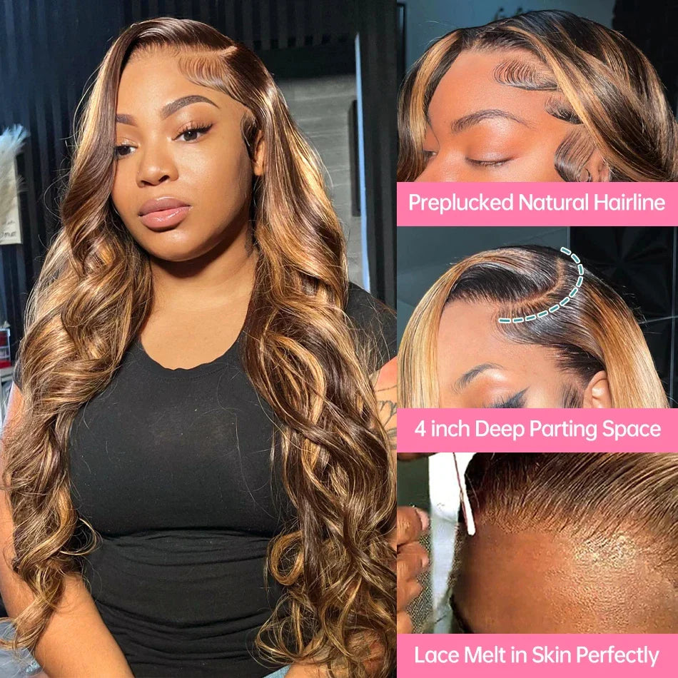 10A 4/27# Highlights Blonde Wigs Colored Human Hair Lace Frontal Wigs Body Wave 13x4 HD Transparent Lace Front Human Hair Wigs