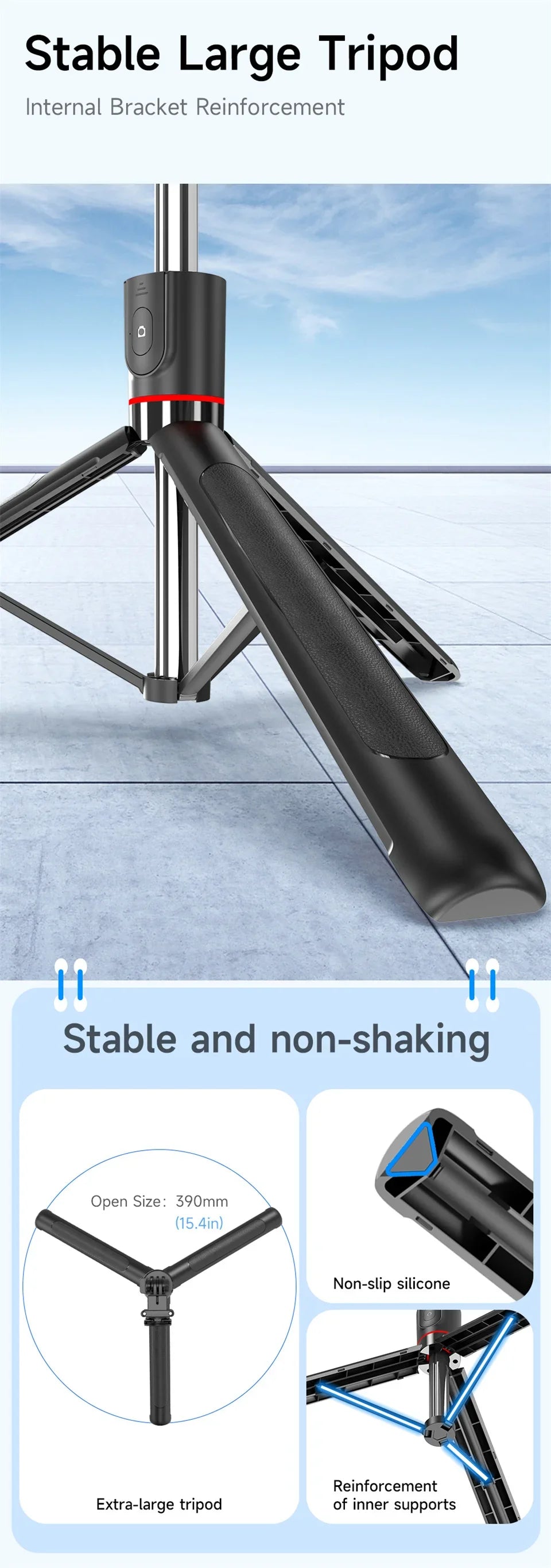 BSLIUFANG new 1.7M Wireless Selfie Stick for Smartphone with Bluetooth Remote, Portables Foldable Stand for Vlog Shooting Record