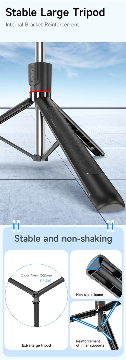 BSLIUFANG new 1.7M Wireless Selfie Stick for Smartphone with Bluetooth Remote, Portables Foldable Stand for Vlog Shooting Record