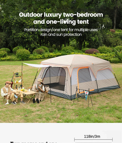 4-Season Camping Tent – 3-12 Person Waterproof Double Layer 2-Room Family Tent