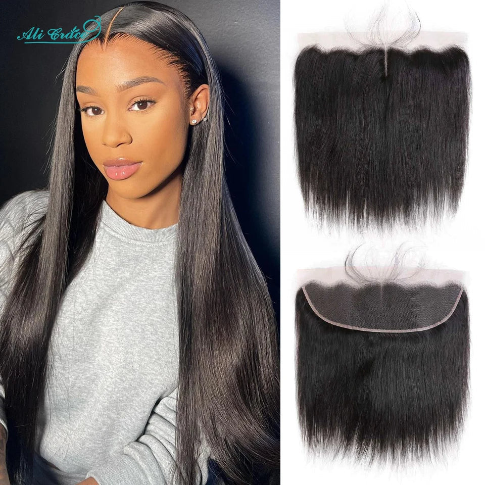 ALI GRACE Hair HD Lace Frontal 13X4 Brazilian Straight Hair Ear To Ear Frontal 100% Remy Human Hair Middle/Free Part Lace Front