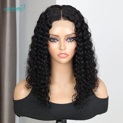Ali Grace 4x4 Closure Wig Deep Wave Human Hair Wigs for Women Transparent Lace Closure Wig Bob Short Deep Wave Closure Bob Wig