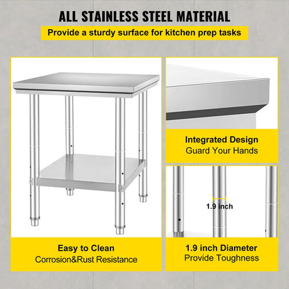 SucceBuy Stainless Steel Kitchen Work Bench Commercial Catering Table Worktable w/Undershelf 330LBS 286LBS for Restaurant