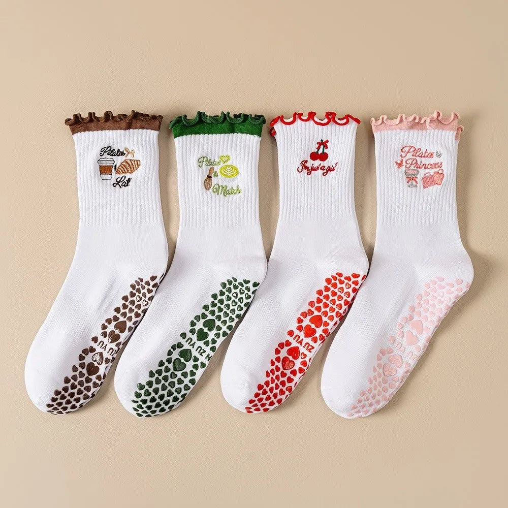 Casual Non-Slip Grip Pilates Socks Breathable Cotton Mid Tube Socks Sweat-absorbent High-elastic Yoga Socks for Women