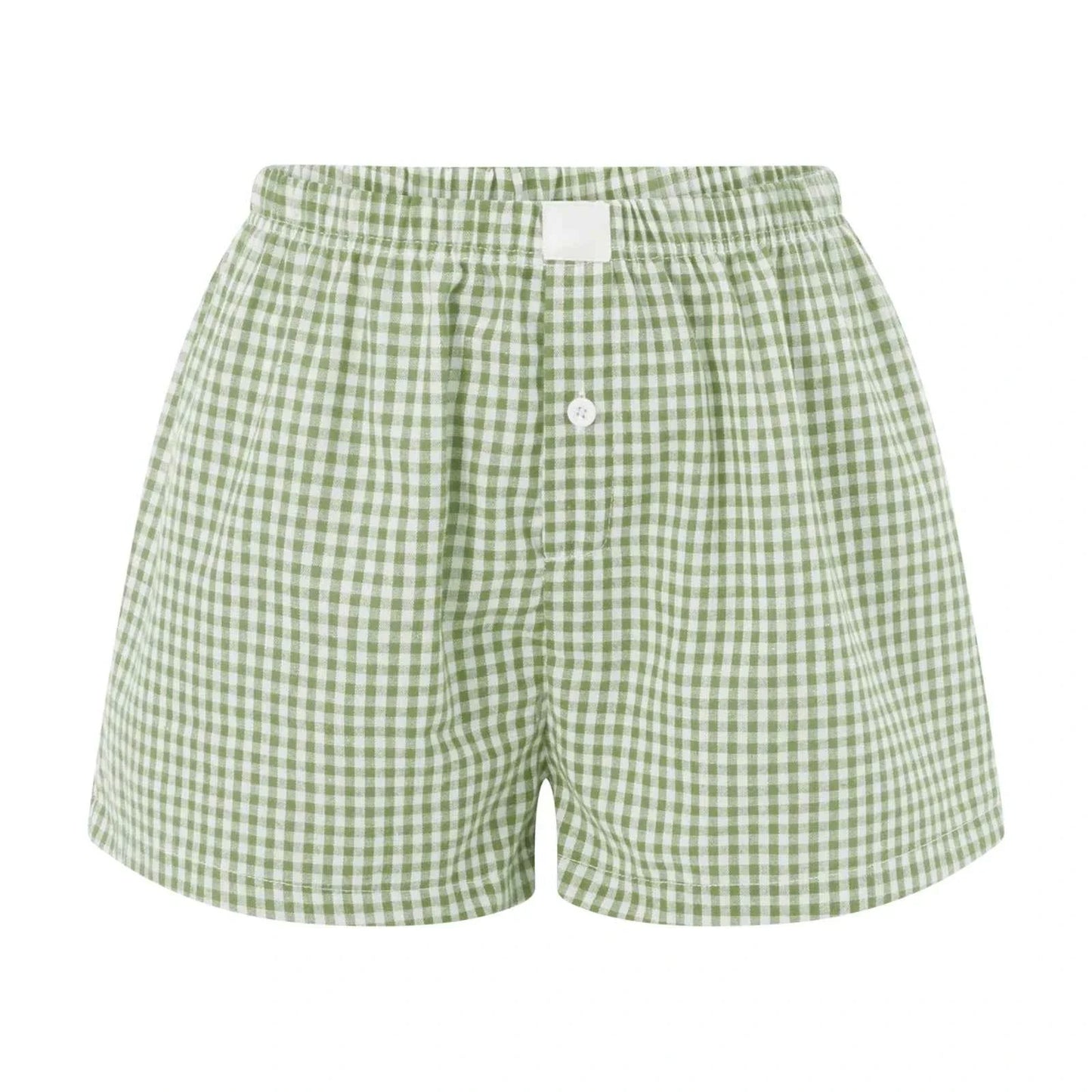 Women’s Y2K Retro Cleanfit Plaid Print Elastic Low Waist Button Front Aesthetic Loungewear Loose Shorts Boxers Streetwear
