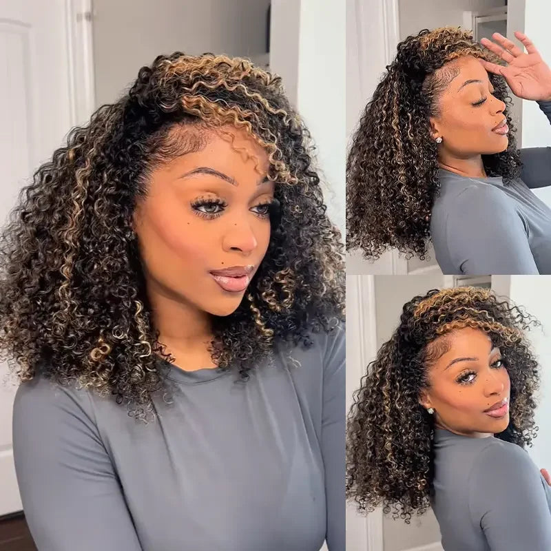 3 IN 1 Highlight 1B/30 Half Wigs Water Wave Invisible Hairline Glueless Human Hair Wigs Seamless Flip Over Wig Isee Hair