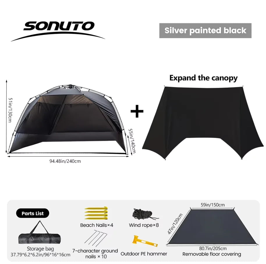 Sonuto Outdoor 3-4P One-Touch Camping Tent Quick Automatic Opening Beach Fishing Tent
