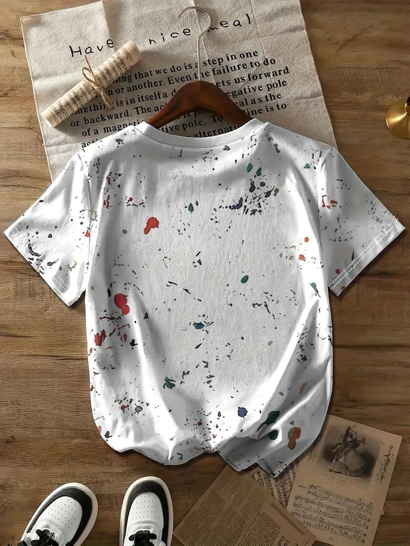 Paint Splatter Women's Tee - Artistic Graffiti Graphic, Casual Daily Wear