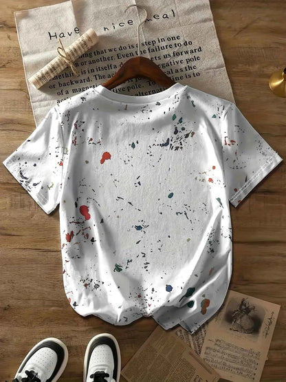 Paint Splatter Women's Tee - Artistic Graffiti Graphic, Casual Daily Wear