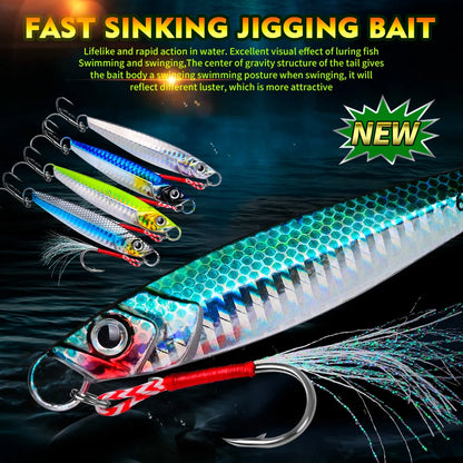 PROBEROS 5pcs Luya Iron Plate Sea Fishing Metal Bionic Bait 17g/21g/24g/30g/40g/60g Double Hooks Luminous Fake Bait Wholesale