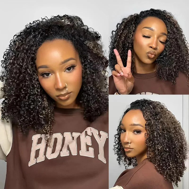 3 IN 1 Highlight 1B/30 Half Wigs Water Wave Invisible Hairline Glueless Human Hair Wigs Seamless Flip Over Wig Isee Hair