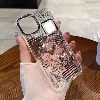 Advanced Circuit Board Phone Case For iPhone 17 Pro Max Air 16 15 14 13 12 Pro 11 Luxury Plating Transparent Soft Bumper Cover