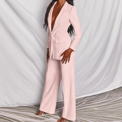 Hot Selling Professional Suit Set Solid Color Healthy Fabric 2024 Spring and Autumn New Women's Fit Suit Two-piece Set