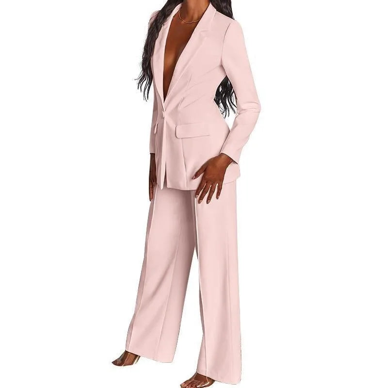 Hot Selling Professional Suit Set Solid Color Healthy Fabric 2024 Spring and Autumn New Women's Fit Suit Two-piece Set