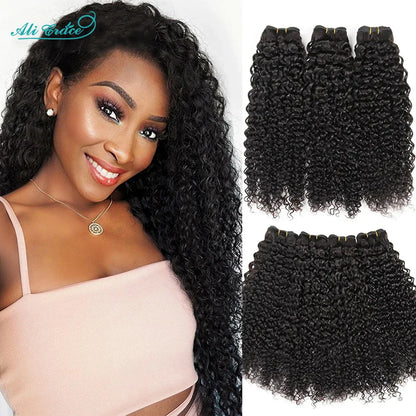 ALI GRACE Hair Brazilian Kinky Curly Hair 3 Or 4 Bundles 10-28 Inch Natural Color 100% Remy Human Hair Curly Weave Hair Bundles
