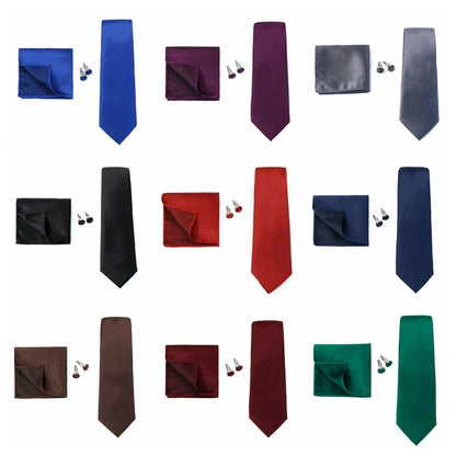 Necktie Fashion Brand Handmade Solid Necktie Handkerchief Cufflinks Set For Men Ties Suit Shirts Wedding Accessories Man Gifts