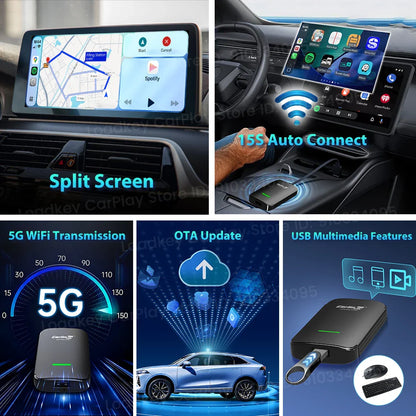 CarlinKit CP2A Pro Ai Box Wireless Adapter CarPlay Android Auto Wireless Smart CarPlay Box Support YouTube Netflix TikTok 5G USB