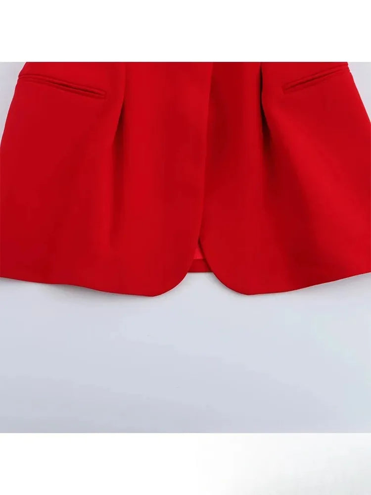 KONDALA Office Lady Chic Red Vest Blazer Suit V Neck Sashes Sleeveless Blazer High Waist Wide Leg Pants Fashion 2025 Summer Sets