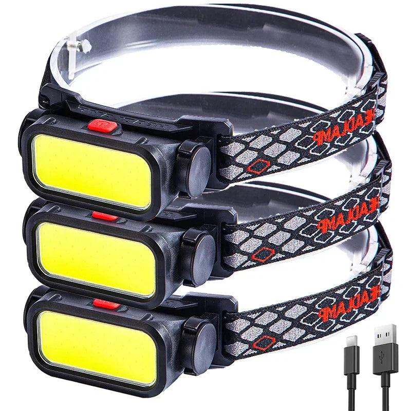 Powerful COB LED Headlamp USB Rechargeable 4 Modes Lighting Head Flashlight With 18650 Built in Battery Camping Fishing Lantern