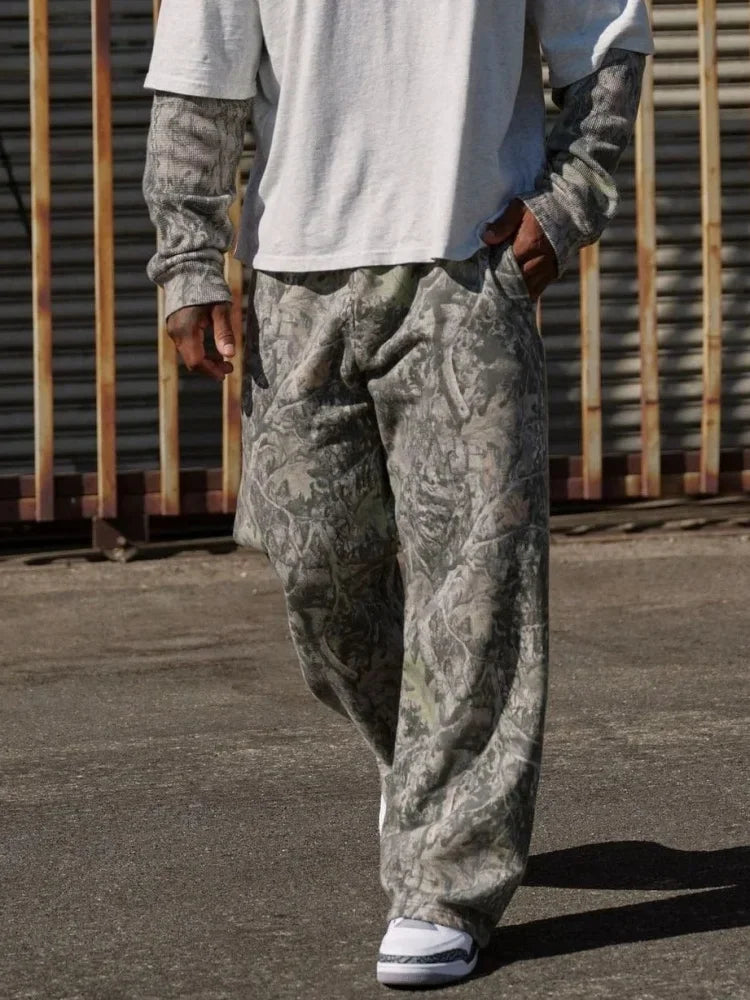 spring autumn Straight Casual Pants Men Camouflage Wide Leg Pants Breathable camouflage trousers loose Large size men sweatpants